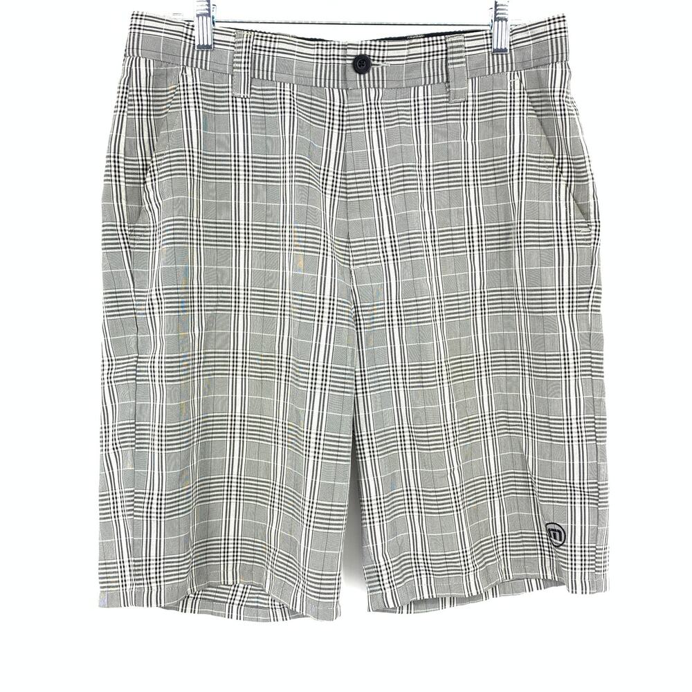 Travis Mathew Casual Chino Shorts Mens Size 32 Black White Plaid